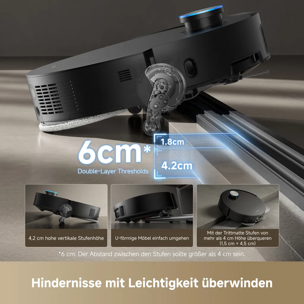 DREAME X50 Master Staubsaugerroboter mit 24,9cm Basisstation,Automatisches Nachfüllen&Entleeren,Nachlaufsystem,AI Hindernisvermeidung,20000Pa, Schwarz – Bild 6