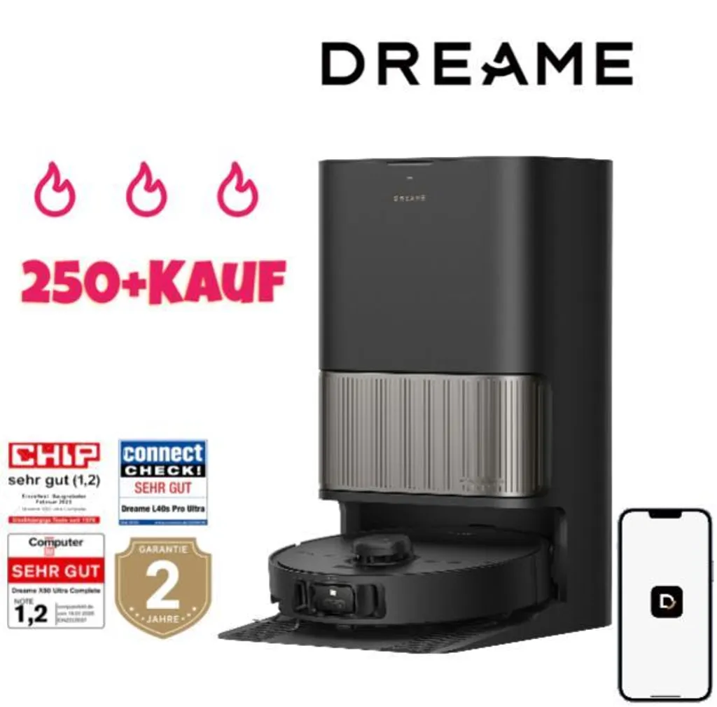 Dreame L40s Pro Ultra Staubsauger Roboter, selbstreinigende Ausfahrbare Wischmopps,19000Pa Saugkraft,Detangling DuoBrush,Hindernisvermeidung, Schwarz – Image 2