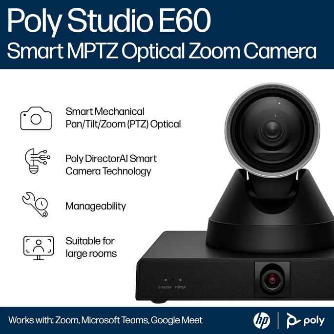 Poly Studio E60 Smart-Kamera 4K MPTZ mit 12x optischem Zoom, Group-Framing, Auto-Fokus & Poly Director AI - Image 3