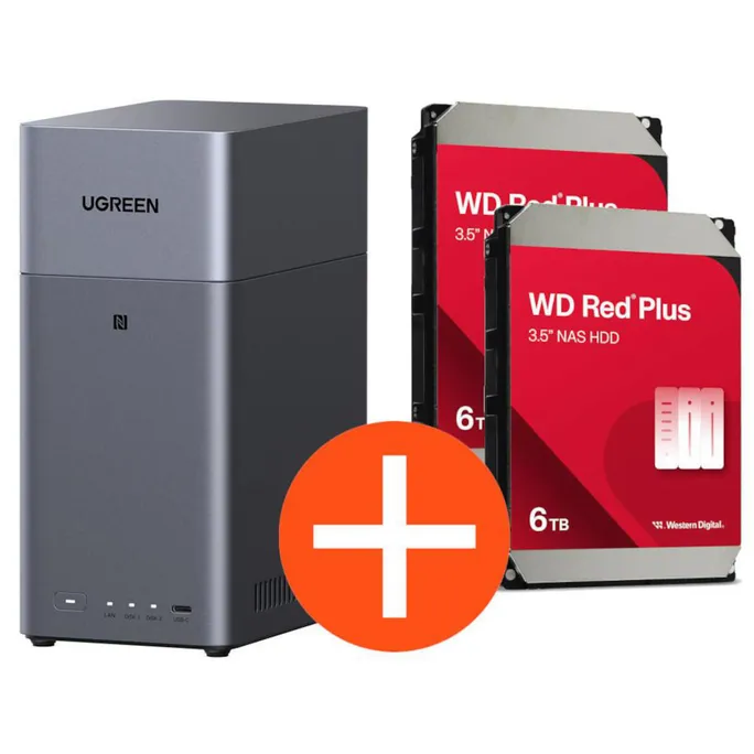 UGREEN NASync DH2300 NAS System 2-Bay 12TB inkl. 2x WD WD60EFPX NAS HDD – 6 TB