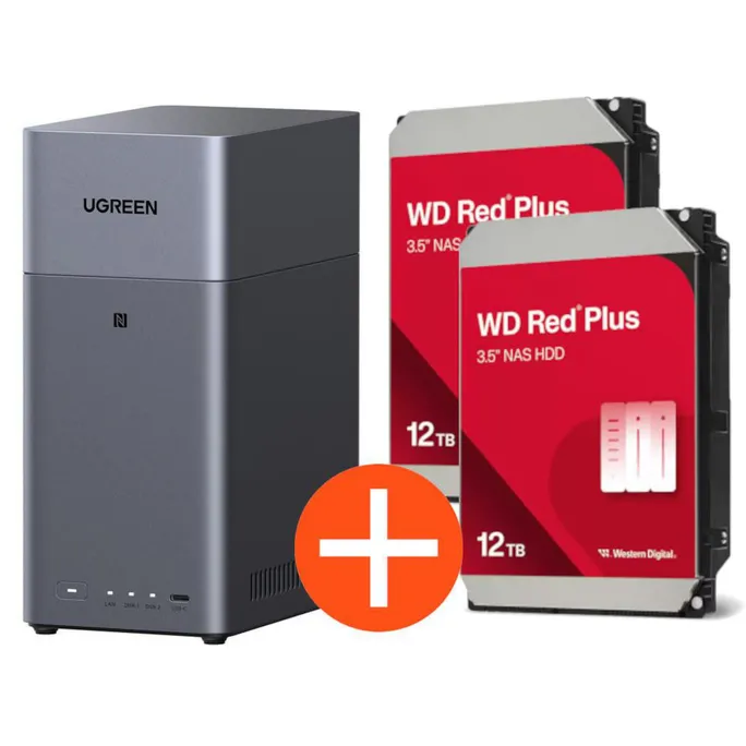 UGREEN NASync DH2300 NAS System 2-Bay 24TB inkl. 2x WD WD120EFGX NAS HDD – 12 TB