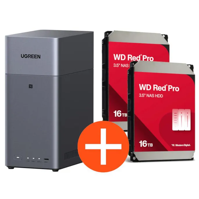 UGREEN NASync DH2300 NAS System 2-Bay 32TB inkl. 2x WD WD161KFGX NAS HDD – 16 TB