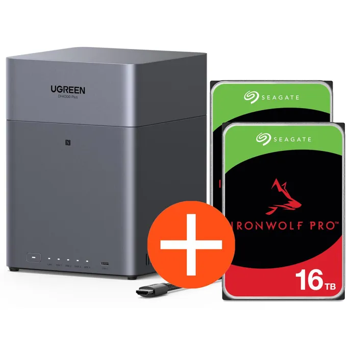 UGREEN NASync DH4300 Plus NAS System 4-Bay 32TB inkl. 2x Seagate IronWolf ST16000NT001 16 TB