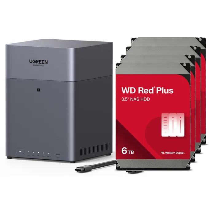 UGREEN NASync DH4300 Plus NAS System 4-Bay 24TB inkl. 4x WD WD60EFPX NAS HDD – 6 TB