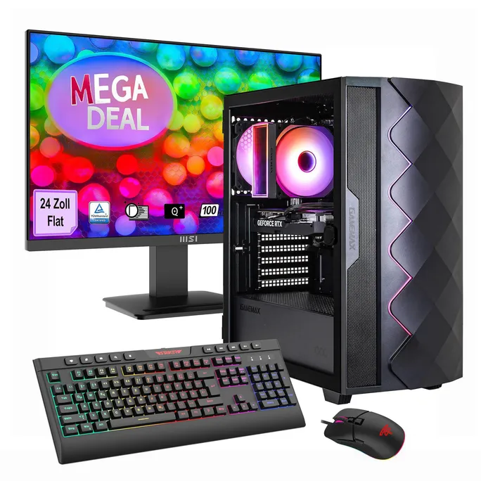 Hyrican GAMEMAX MegaDeal Diamond BK SET2695 7795 Ryzen 5 5500 16GB 1TB SSD RTX 5050 + MSI PRO MP2412 Monitor 60cm (24″)