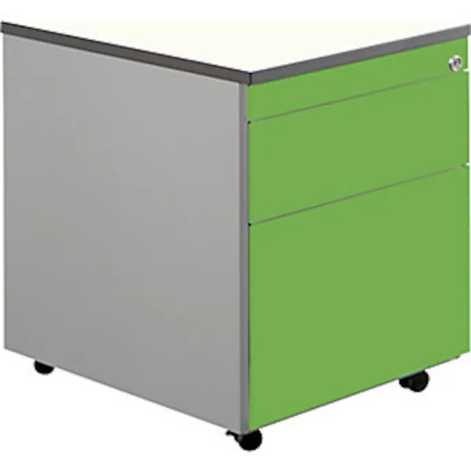 Schubladencontainer, Rollen, 579×600, 1 Materials.,1 Hängereg, alu/gelbgrün/weiß