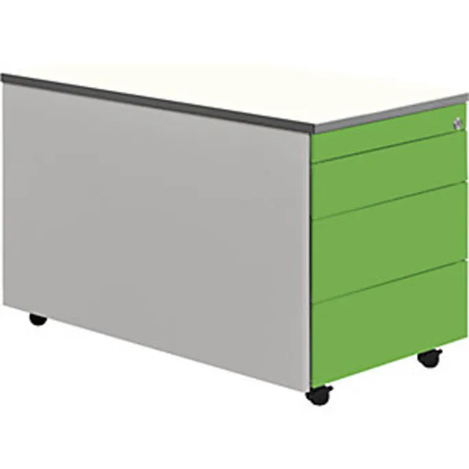 Schubladencont. m.Rollen, 529×800, Kunststoffpl., 3 Schubl. alu/gelbgrün/weiß