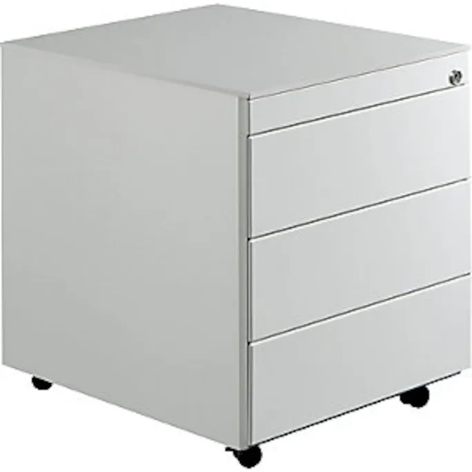 Schubladenrollcontainer, HxT 570×600 mm, Stahlplatte, 3 Schubl., lichtgrau