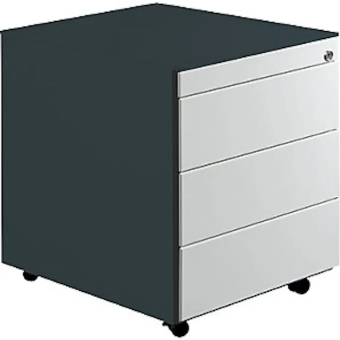 Schubladenrollcontainer, HxT 570x600mm, Stahlpl., 3 Schubl.,anthrazit/lichtgrau