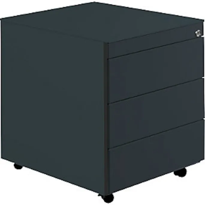 Schubladenrollcontainer, HxT 570×600 mm, Stahlplatte, 3 Schubl., anthrazitgrau