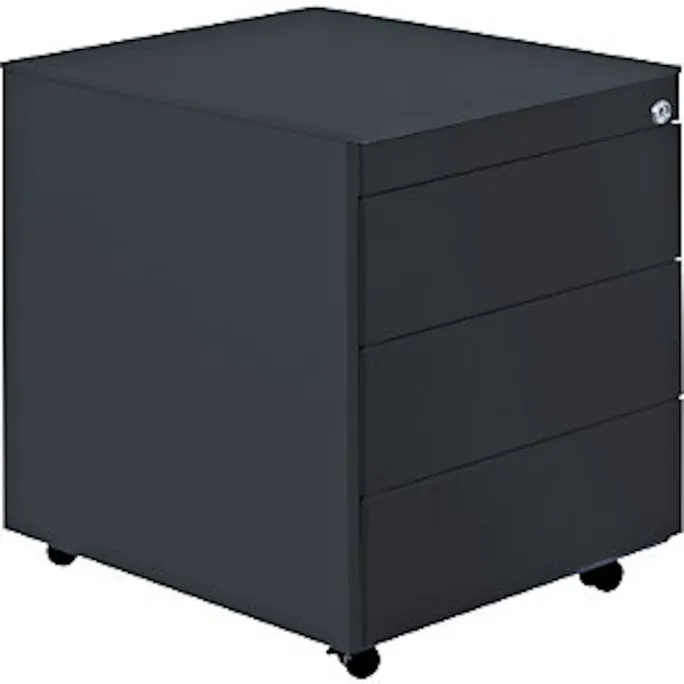 Schubladenrollcontainer, HxT 570×600 mm, Stahlplatte, 3 Schubl., graphitschwarz