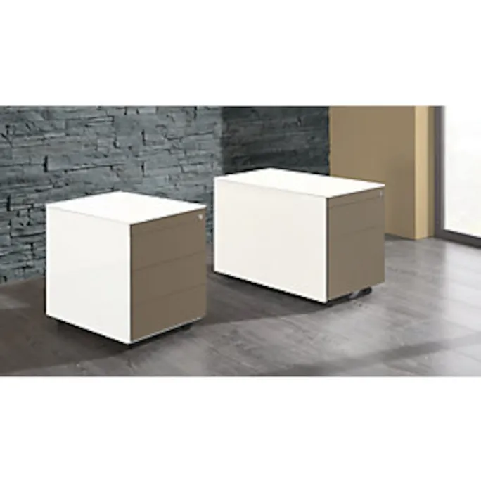 Schubladencontainer mit Rollen, 570x600mm, Stahlplatte, 3xSchublade, weiß/grau – Bild 3