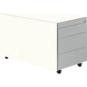 Schubladencontainer m. Rollen, 520×800, Stahlpl., 3 Schübe, weiß/alu